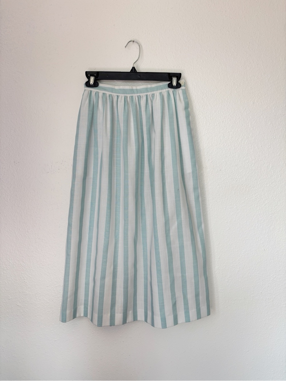 Vintage 80s Union Label Striped Mint and White Midi Skirt